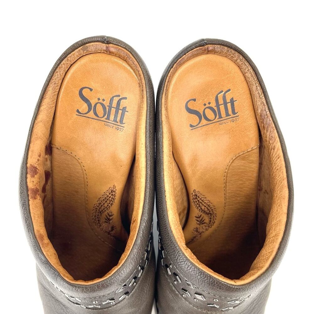 Sofft Soleil High Heel Clog/Mule Size 7.5 Brown/Green Leather Cushioned Studded - Picture 5 of 15